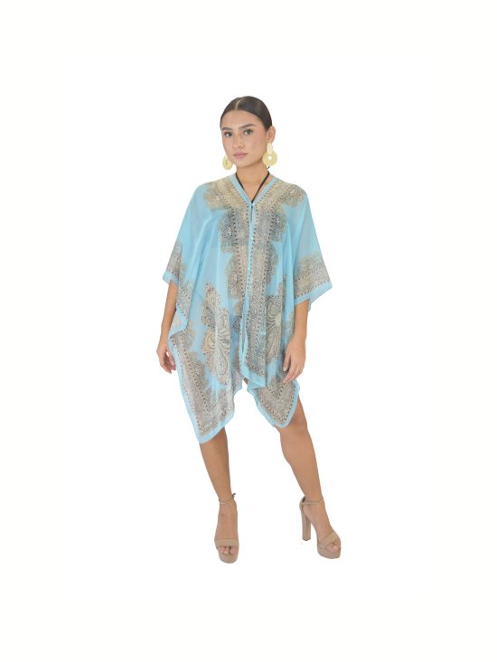 PONCHO CHIFFON CON BOTONES TURQUESA